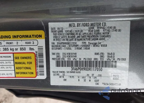 2013 Ford Fusion Se z USA, uszkodzony, nr VIN 3FA6P0H90DR117050